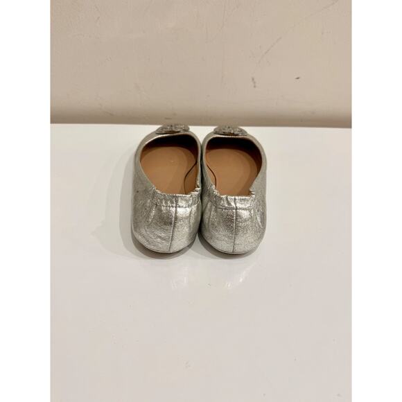 Tory Burch Metallic Leather Slip On Scrunch Ballet Flats Silver Women's Size 7 - Picture 5 of 6